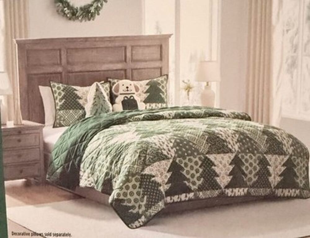 Hallmark Patchwork Trees, Queen Size Quilt And 2 Shams 100% Cotton Brand New